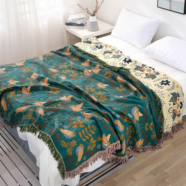 Reversible Scandinavian Bird Throw Blanket - Image 2